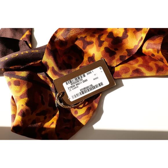 Gucci Brown Beige Leopard Pattern Silk Twill Narrow Bandeau Scarf - Picture 4 of 4